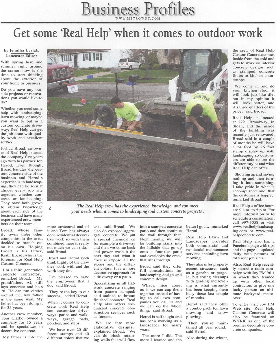 Real Help Concrete of Buffalo New York in the news!